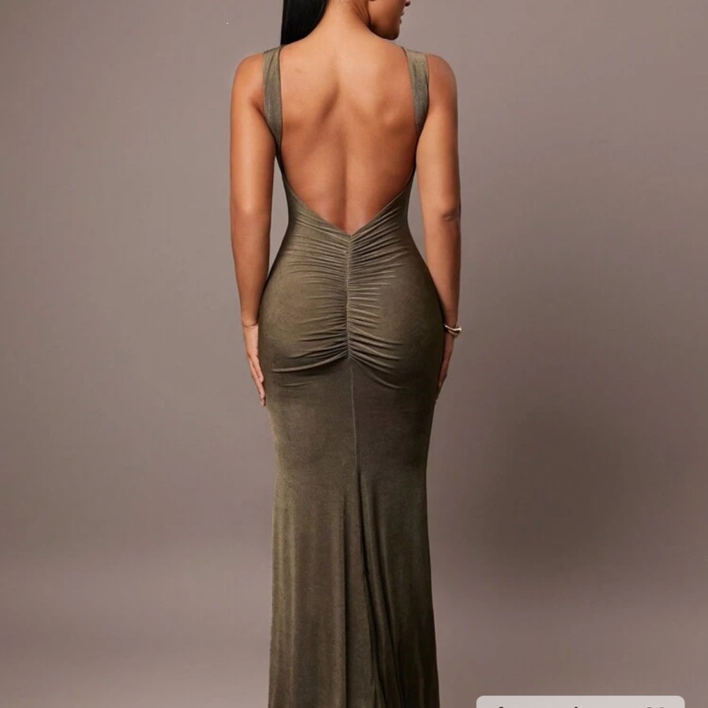 Elegant Olive Green Backless Dress